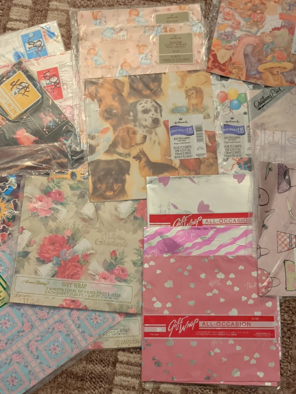 Lot of 20 Vintage Flat Gift Wrap Packs Hallmark American Greetings NOS Crafting